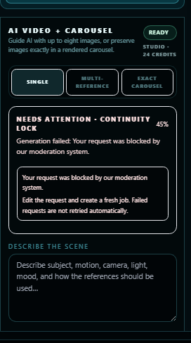 AI generation moderation block
