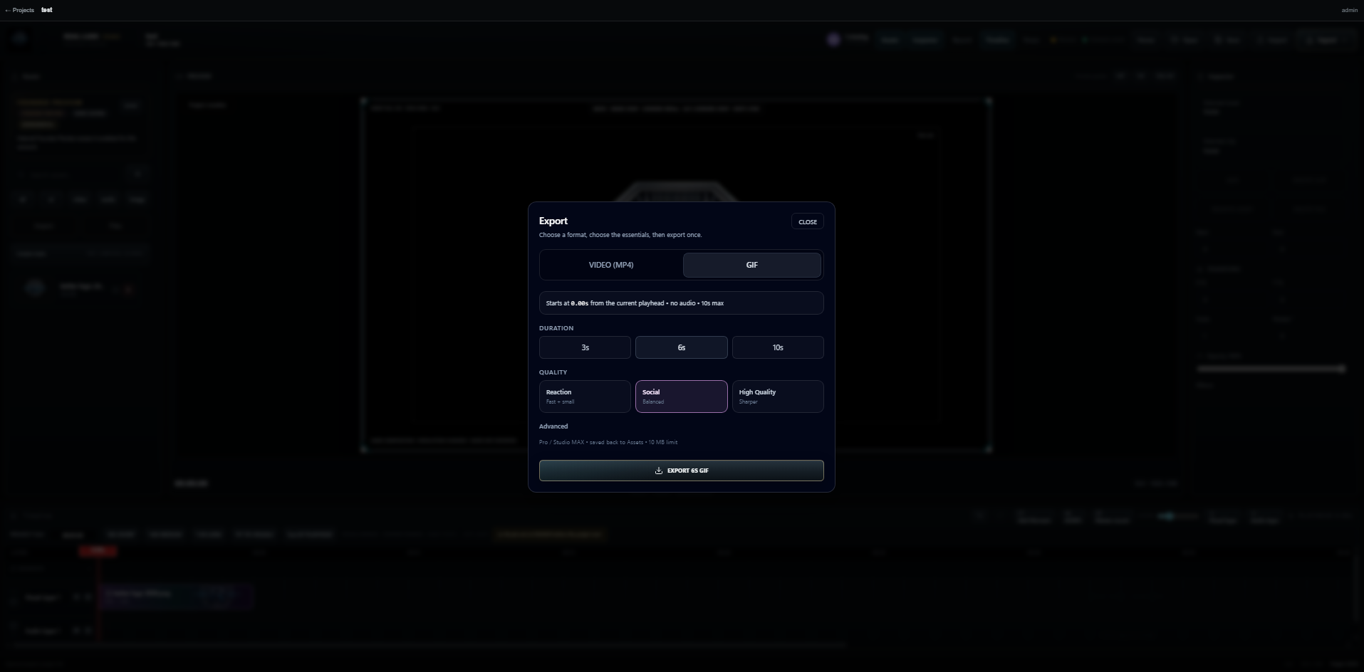 RealVideoCreator GIF export interface